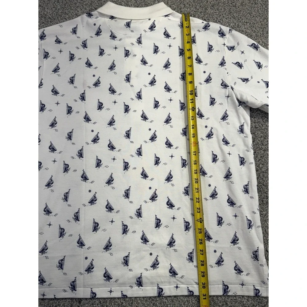 Polo Ralph Lauren Polo Shirt Mens 1XB White Boats Nautical‎ All Over Print NWT